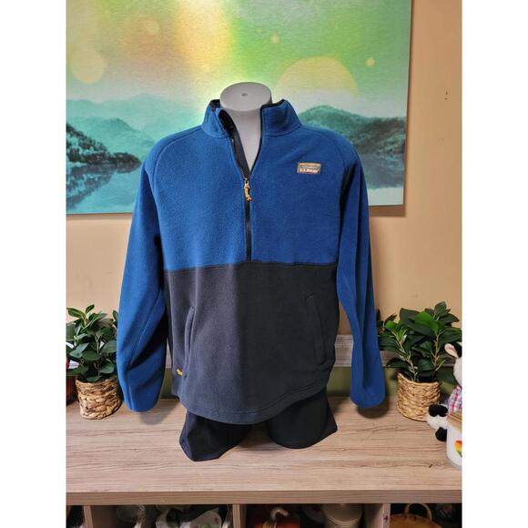 Ll‎ Bean Fleece Pullover Mens Size XXL Mountain Classic Colorblock Blue/Black - Picture 1 of 9